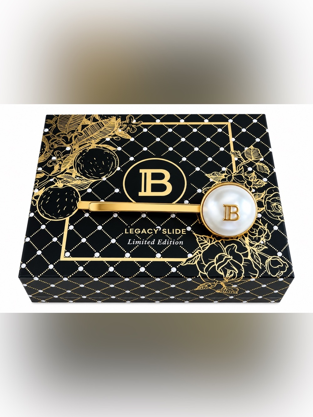 BALMAIN Hair Couture Legacy Slide Limited Edition Pearl Gold Hair Pin w/ Box NIB